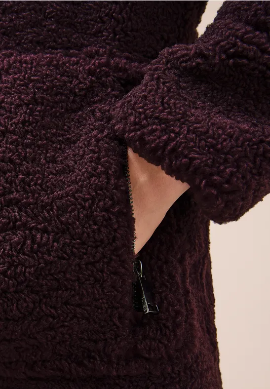 Teddy Mantel mit Kapuze dark plum