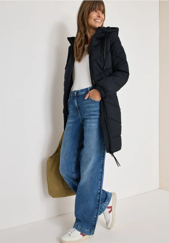 Gewatteerde jas met capuchon dark navy blue