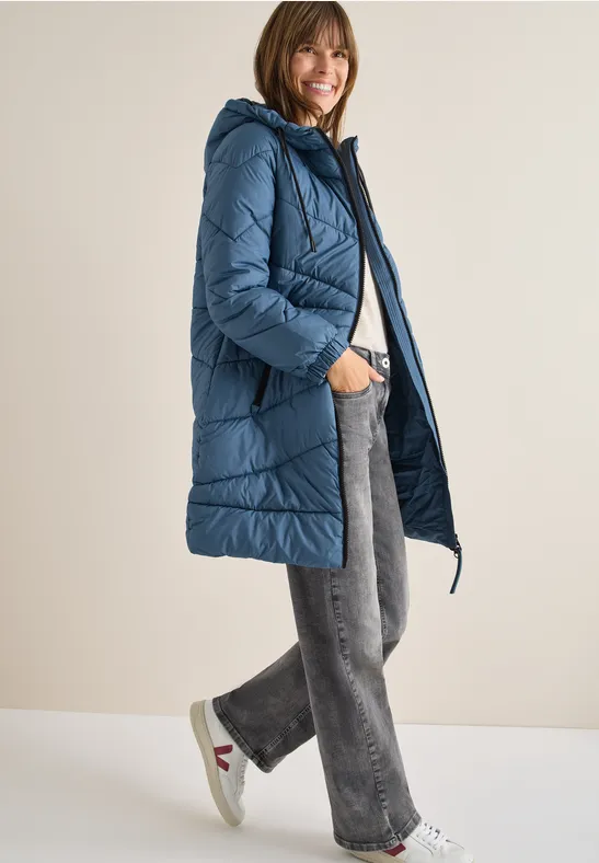Gewatteerde jas met capuchon moonstone blue