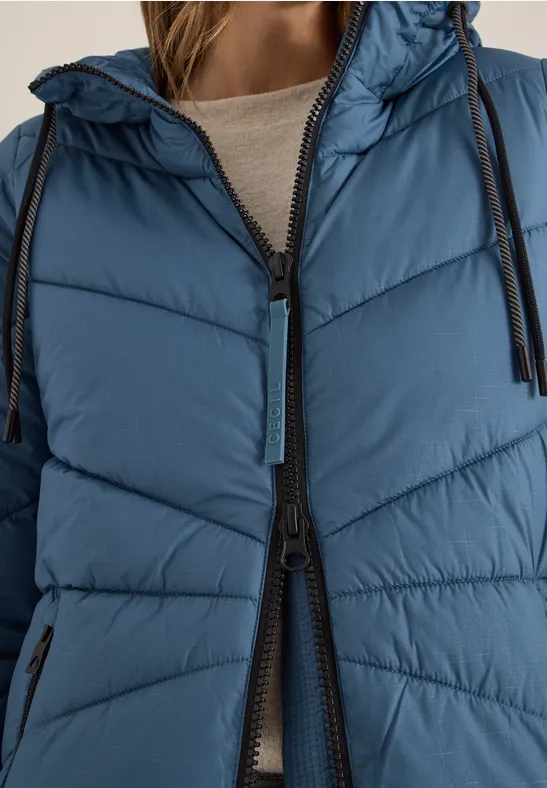 Gewatteerde jas met capuchon moonstone blue