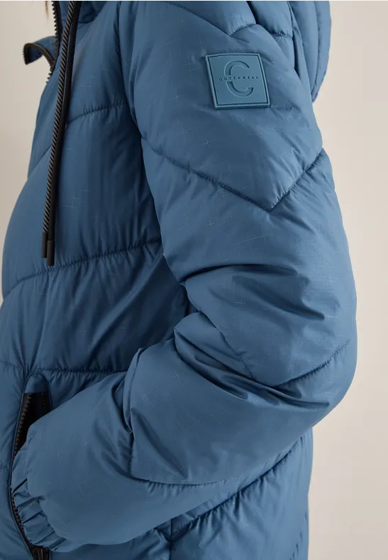 Gewatteerde jas met capuchon moonstone blue