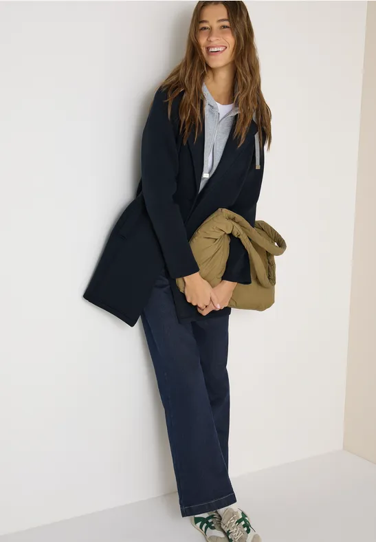 Manteau avec incrustation de sweat blue navy
