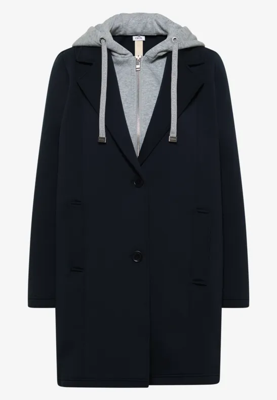 Manteau avec incrustation de sweat blue navy