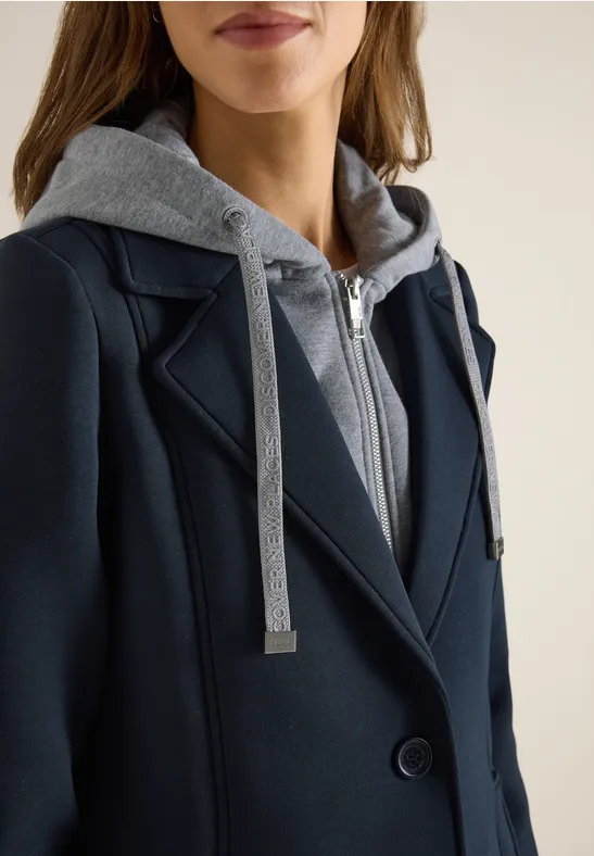 Manteau avec incrustation de sweat blue navy