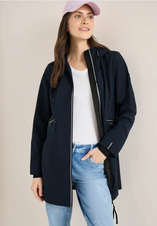 Mantel mit Kapuze und 2-Wege-Zipper blue navy