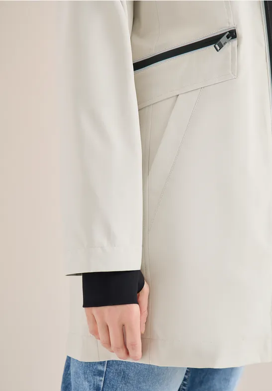 Mantel mit Kapuze und 2-Wege-Zipper dust beige