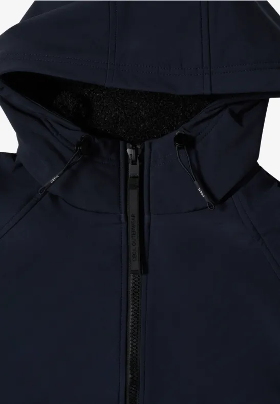 Schwarze Kapuzenjacke mit Reißverschluss und Kordelzug.