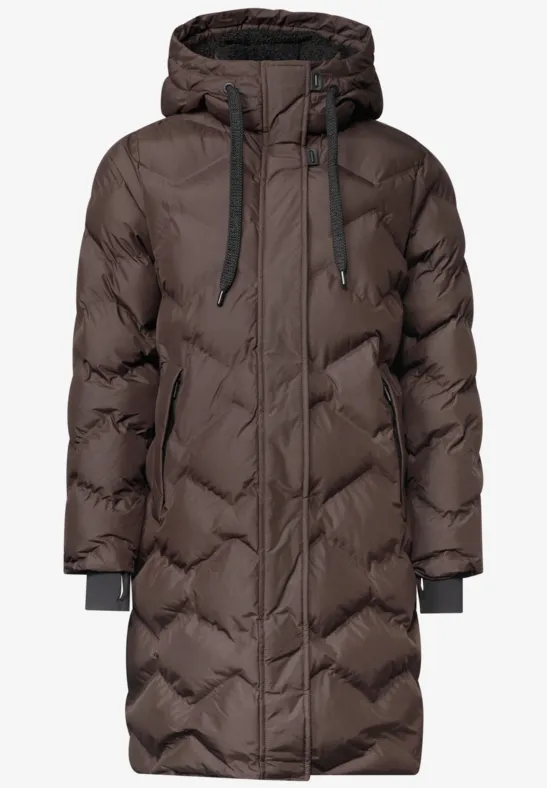Manteau matelassé marron à capuche avec fermeture éclair intégrale