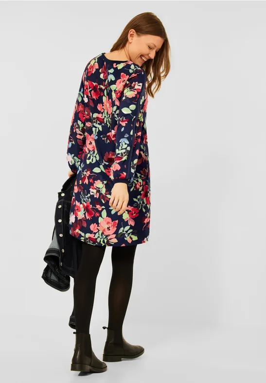 Print Zipper Kleid deep blue