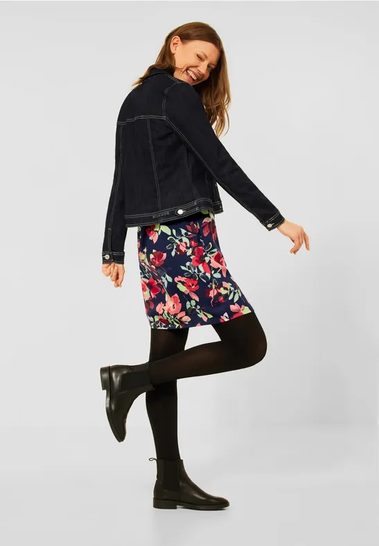 Print Zipper Kleid deep blue