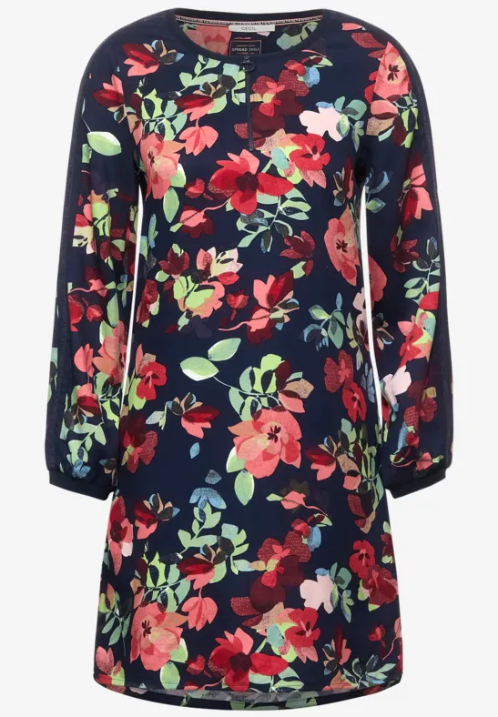 Print Zipper Kleid deep blue