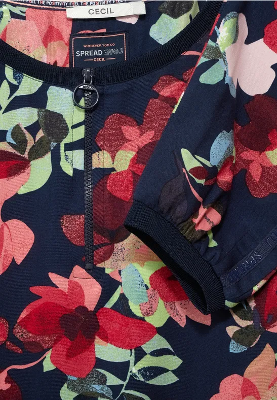 Print Zipper Kleid deep blue