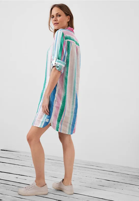 Multicolor Leinenkleid White