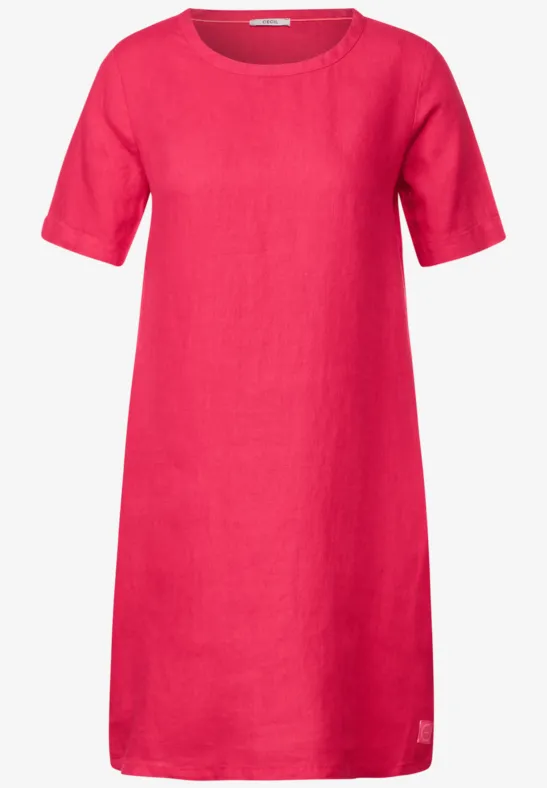 Linnen jurk in effen kleur strawberry red