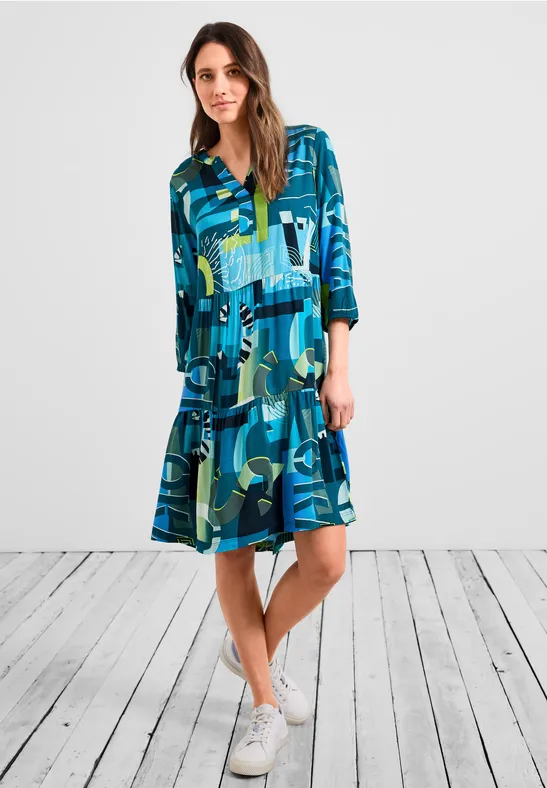 Multicolor Print Kleid teal blue