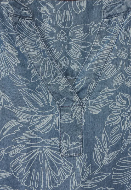 Robe en lyocell avec imprimé mid blue wash