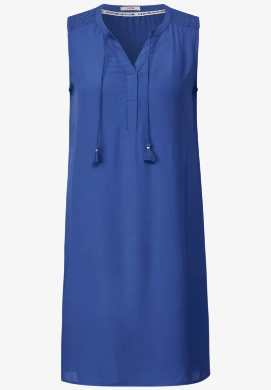 Crêpe jurk in effen kleur blue sea