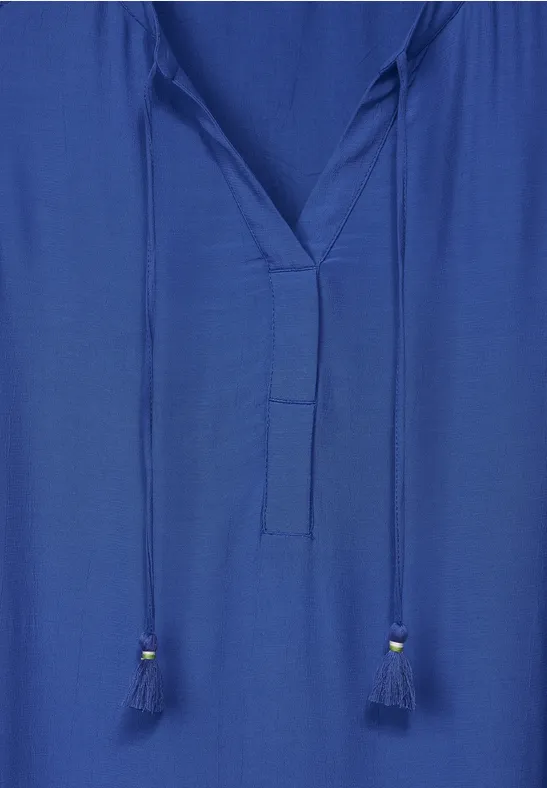 Crêpe jurk in effen kleur blue sea
