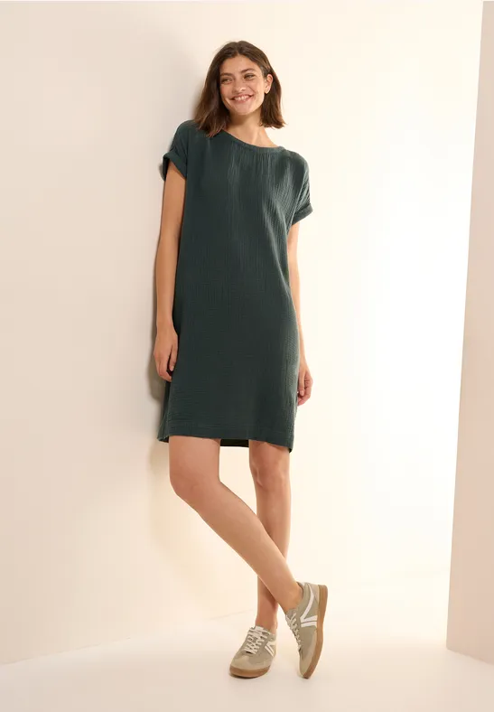 Musselin-Kleid in Unifarbe slate khaki