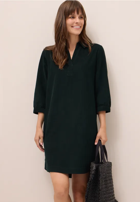 Corduroy jurk in effen kleur ink green