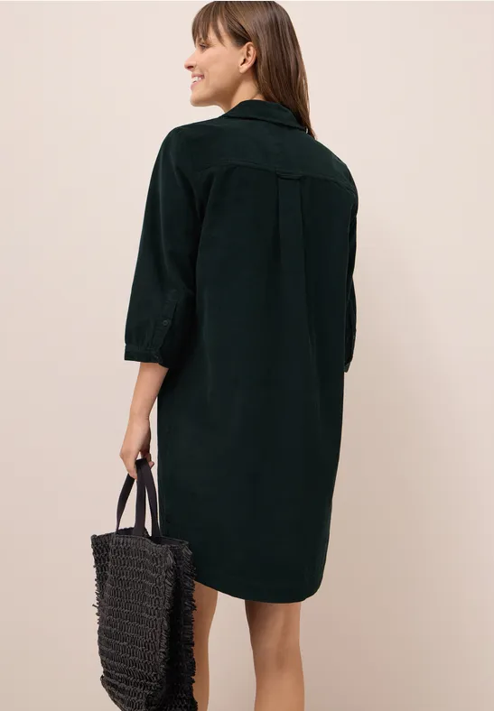 Corduroy jurk in effen kleur ink green