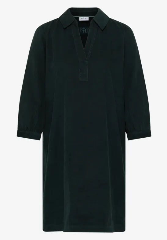 Corduroy jurk in effen kleur ink green
