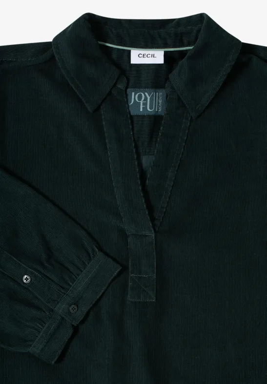 Corduroy jurk in effen kleur ink green