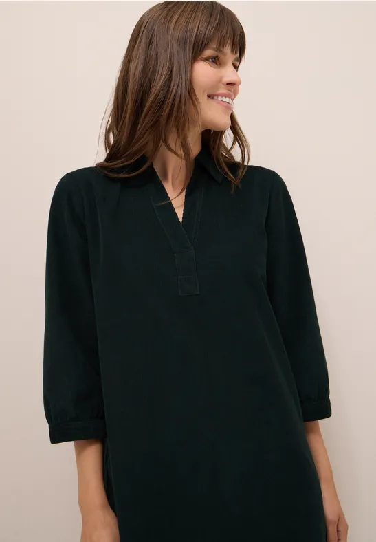 Corduroy jurk in effen kleur ink green