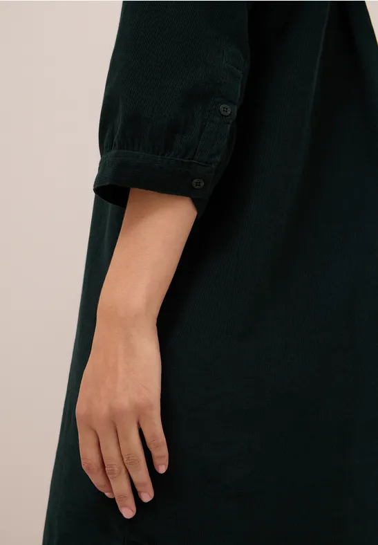 Corduroy jurk in effen kleur ink green