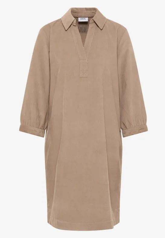 Cordkleid in Unifarbe natural taupe