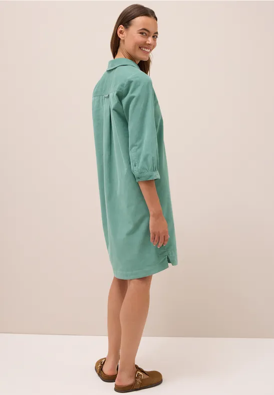Corduroy jurk in effen kleur jewel green