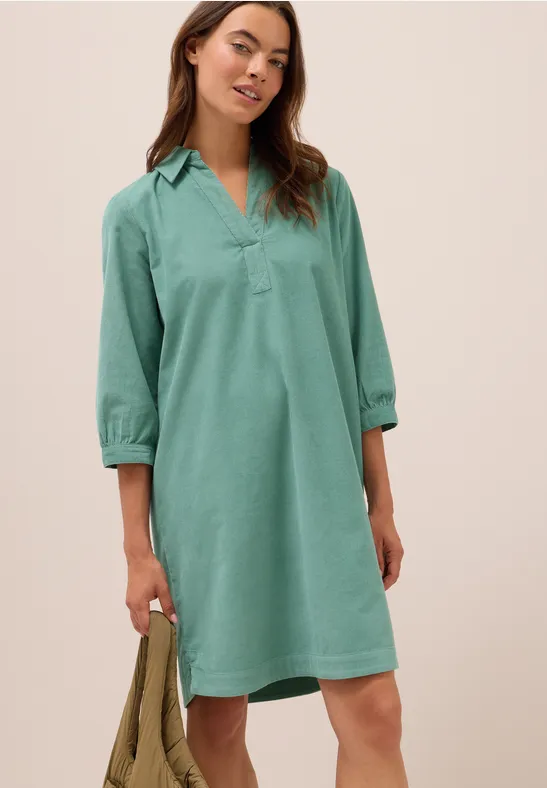 Corduroy jurk in effen kleur jewel green