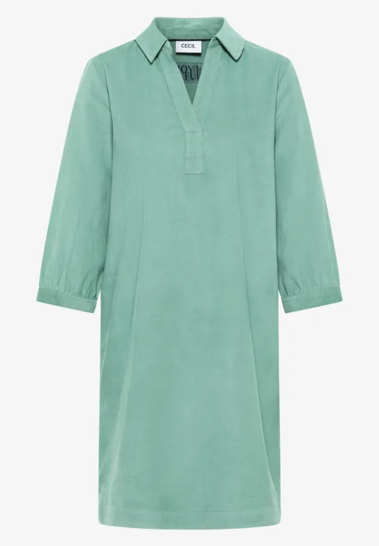 Corduroy jurk in effen kleur jewel green