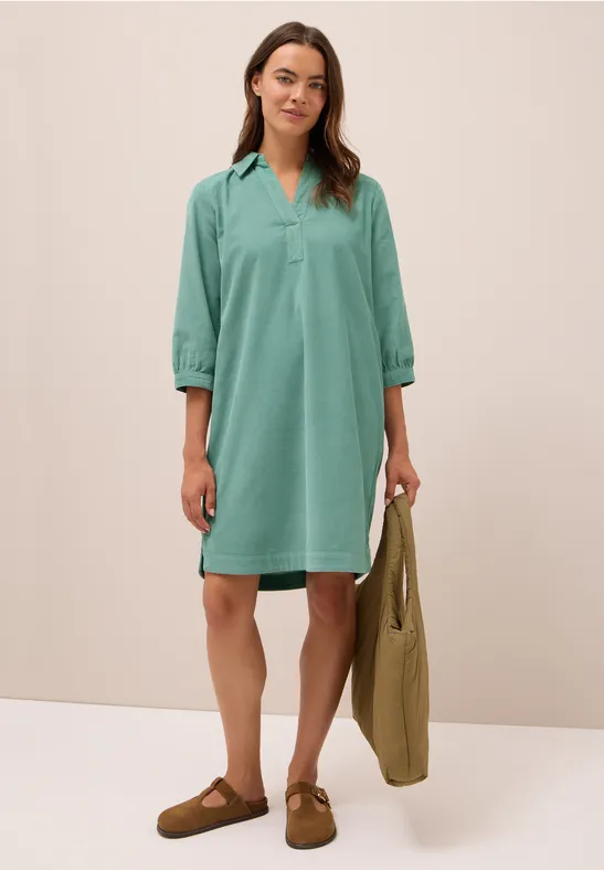 Corduroy jurk in effen kleur jewel green