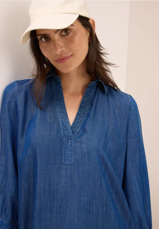 Zachte lyocell jurk mid blue wash