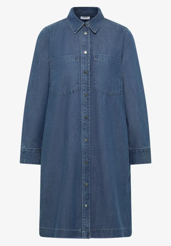Denim-Look Kleid mid blue wash