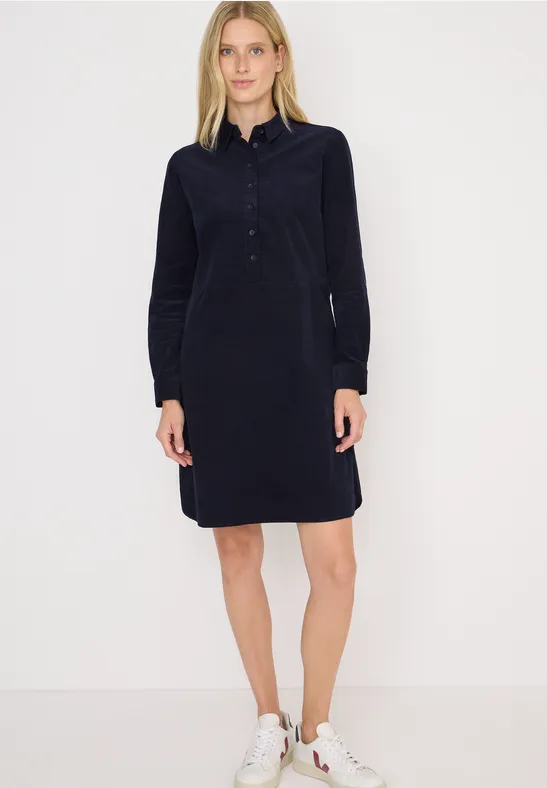 Cordkleid in Unifarbe urban dark blue