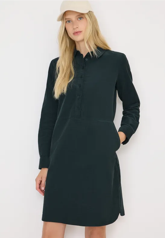Cordkleid in Unifarbe dark emerald green