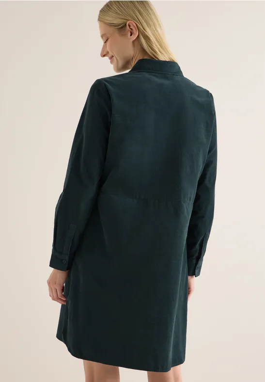 Cordkleid in Unifarbe dark emerald green