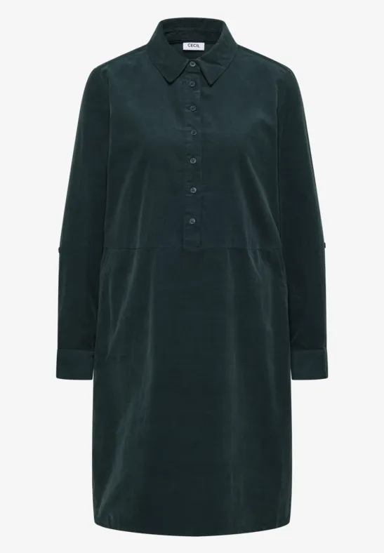 Cordkleid in Unifarbe dark emerald green