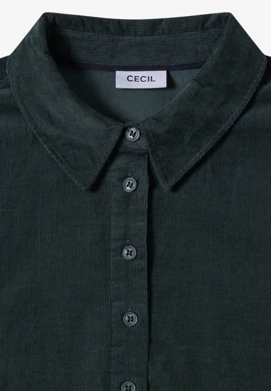 Cordkleid in Unifarbe dark emerald green
