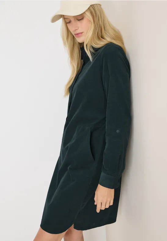 Cordkleid in Unifarbe dark emerald green