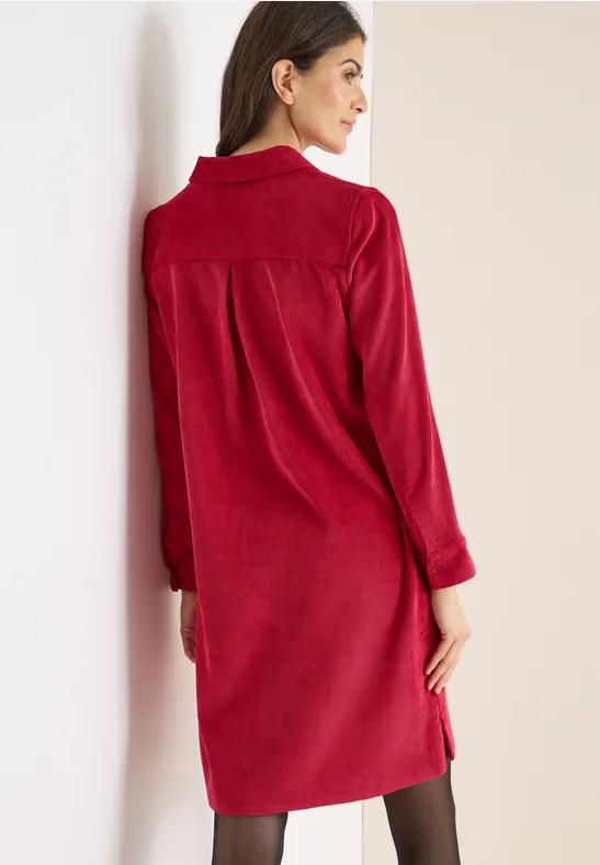 Corduroy jurk in effen kleur beaujolais red