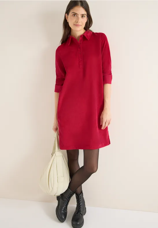Corduroy jurk in effen kleur beaujolais red