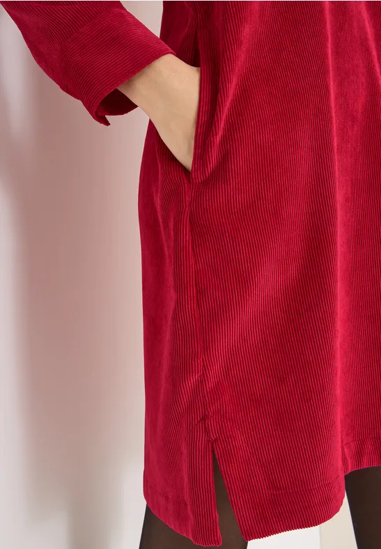 Corduroy jurk in effen kleur beaujolais red