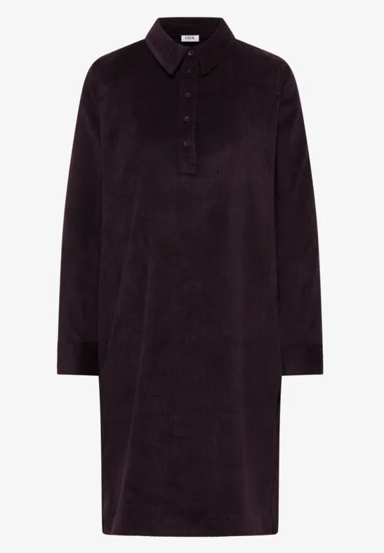 Corduroy jurk in effen kleur eggplant red