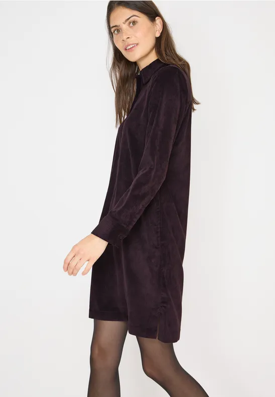 Corduroy jurk in effen kleur eggplant red