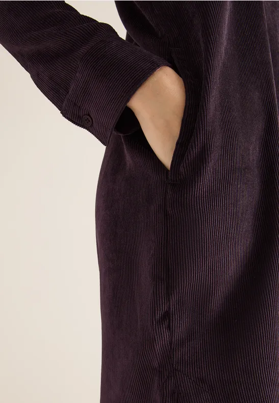 Corduroy jurk in effen kleur eggplant red