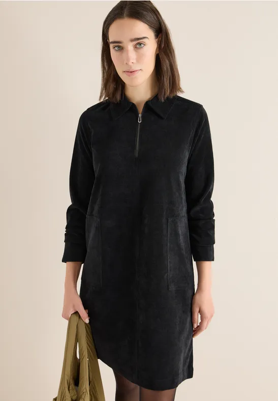 Cordkleid mit Zipper Black