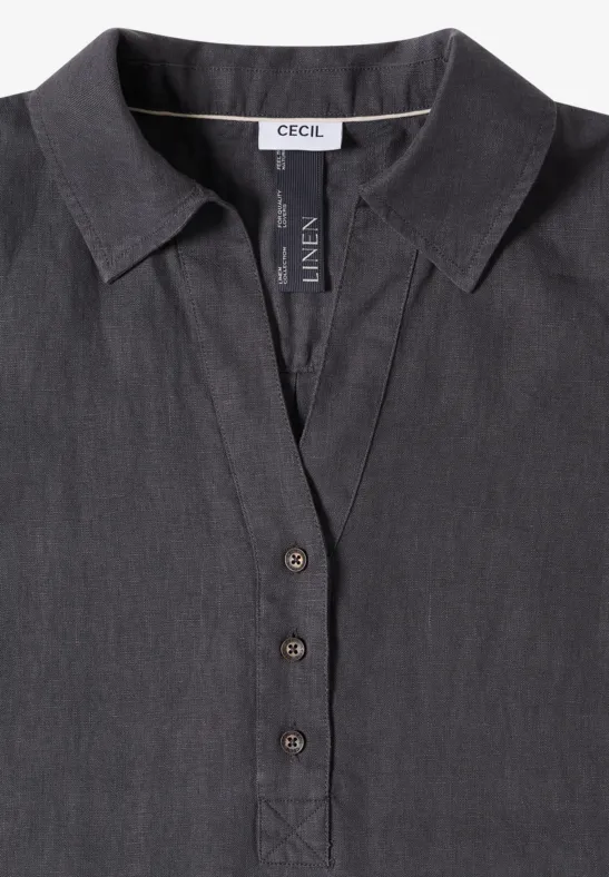 Dunkelgraues Hemd mit Kragen, Knopfleiste und leicht texturierter Optik, Marke CECIL.